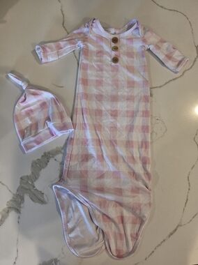 Caden Lane Pink and White Gingham Sleep Sack with Knot Hat